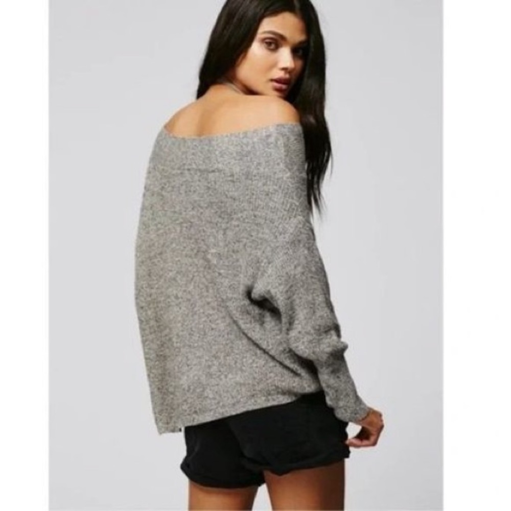Free People Gray Off-the-Shoulder Knit Sweater